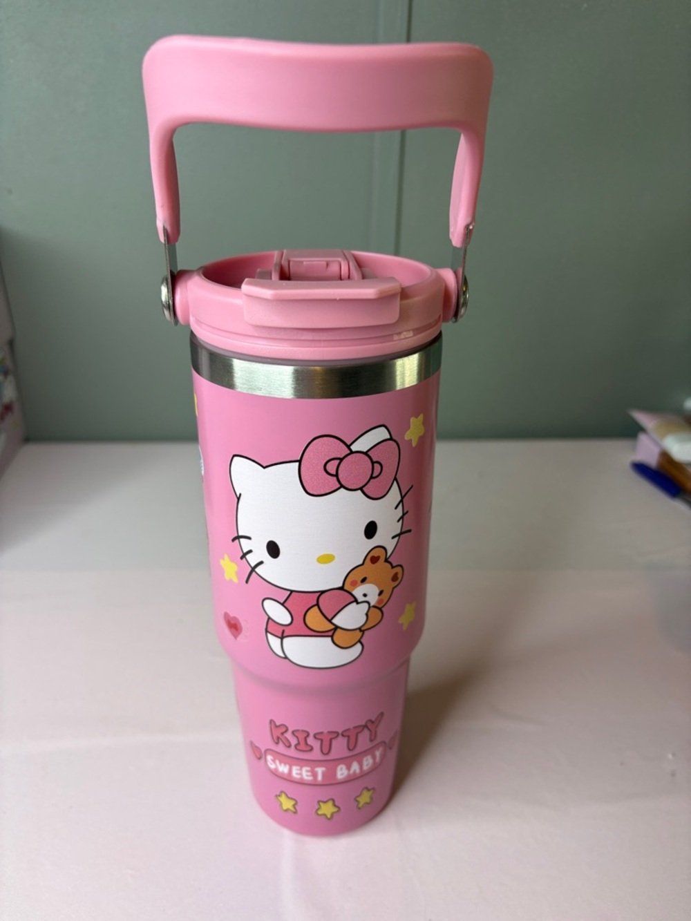 Hello Kitty Pink Insulated Travel Bottle with Handle